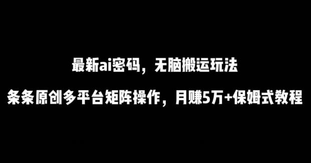 最新ai流量密码，傻瓜式搬运玩法，条条原创，多平台矩阵操作，月赚5万+保姆式教程【揭秘】-梦凌网创