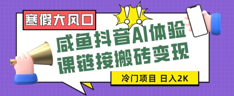 寒假大风口咸鱼抖音AI体验课链接搬砖变现，全网首发冷门项目，小白可日入2K+【揭秘】-梦凌网创
