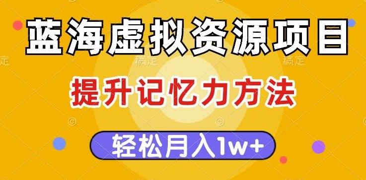 蓝海虚拟资源项目，提升记忆力方法，多种变现方式，轻松月入1w+【揭秘】-梦凌网创