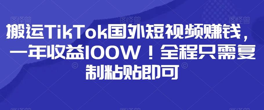 搬运TikTok国外短视频赚钱，一年收益100W！全程只需复制粘贴即可-梦凌网创