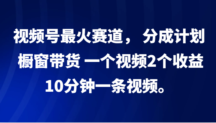 视频号最火赛道， 分成计划， 橱窗带货，一个视频2个收益，10分钟一条视频。-梦凌网创