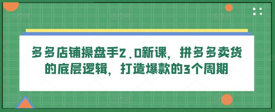 多多店铺操盘手2.0新课，拼多多卖货的底层逻辑，打造爆款的3个周期-梦凌网创