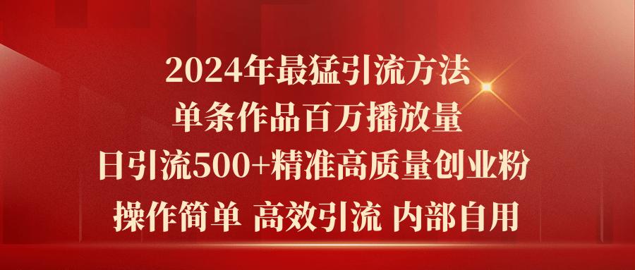2024年最猛暴力引流方法，单条作品百万播放 单日引流500+高质量精准创业粉-梦凌网创