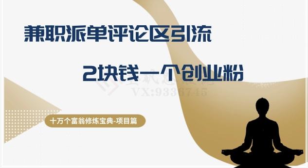 十万个富翁修炼宝典之11.兼职派单评论区引流，2块钱一个创业粉-梦凌网创