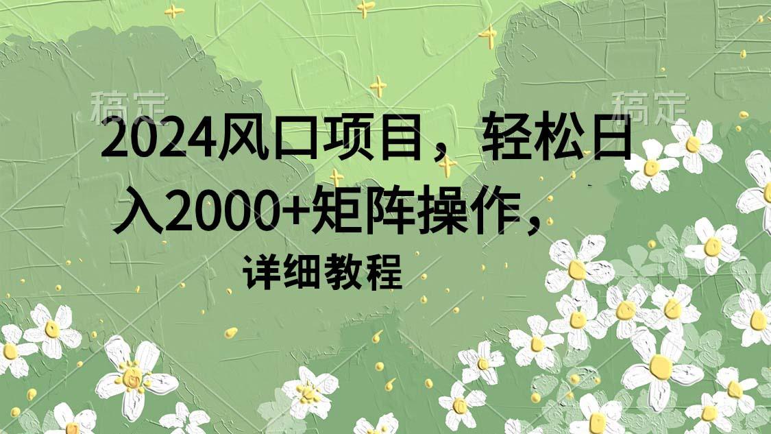 (9652期)2024风口项目，轻松日入2000+矩阵操作，详细教程-梦凌网创