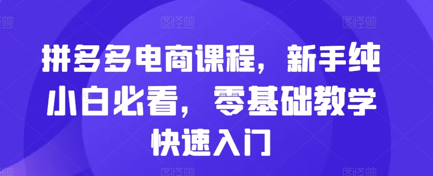 拼多多电商课程，新手纯小白必看，零基础教学快速入门-梦凌网创