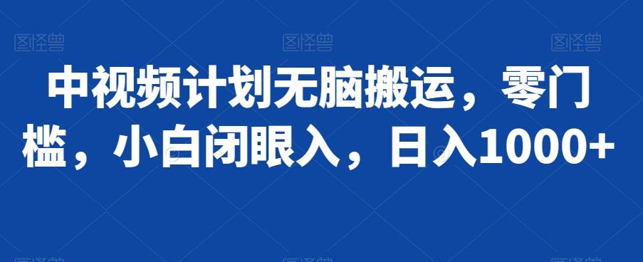 中视频计划无脑搬运，零门槛，小白闭眼入，日入1000+-梦凌网创