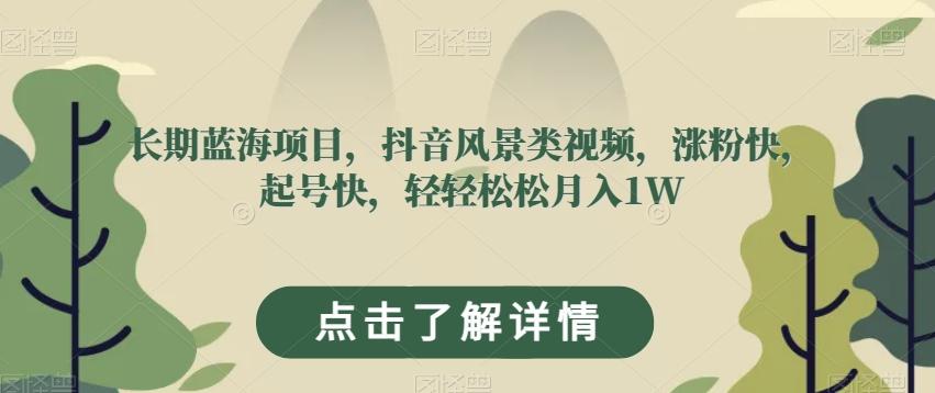 长期蓝海项目，抖音风景类视频，涨粉快，起号快，轻轻松松月入1W【揭秘】-梦凌网创