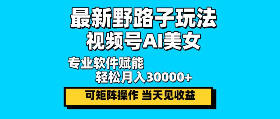 最新野路子玩法，视频号AI美女，当天见收益，轻松月入30000＋-梦凌网创