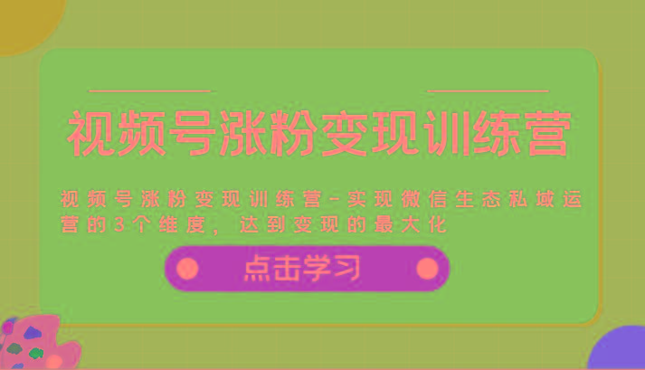 视频号涨粉变现训练营-实现微信生态私域运营的3个维度，达到变现的最大化-梦凌网创