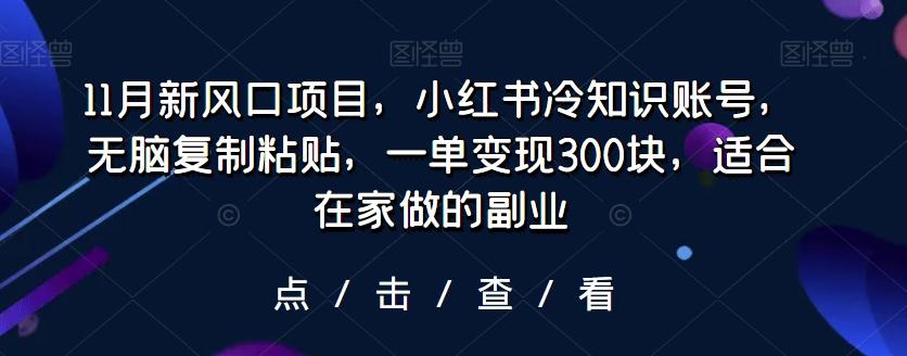 11月新风口项目，小红书冷知识账号，无脑复制粘贴，一单变现300块，适合在家做的副业-梦凌网创