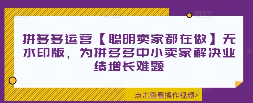 拼多多运营【聪明卖家都在做】无水印版，为拼多多中小卖家解决业绩增长难题-梦凌网创