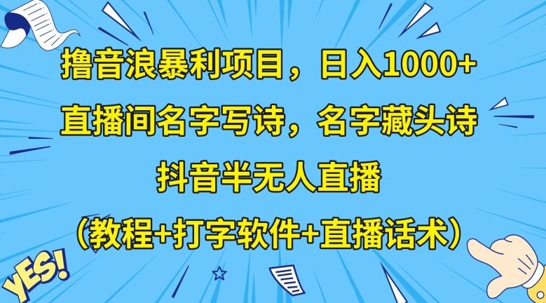 撸音浪暴利项目，日入1000+，直播间名字写诗，名字藏头诗，抖音半无人直播（教程+打字软件+直播话术）【揭秘】-梦凌网创