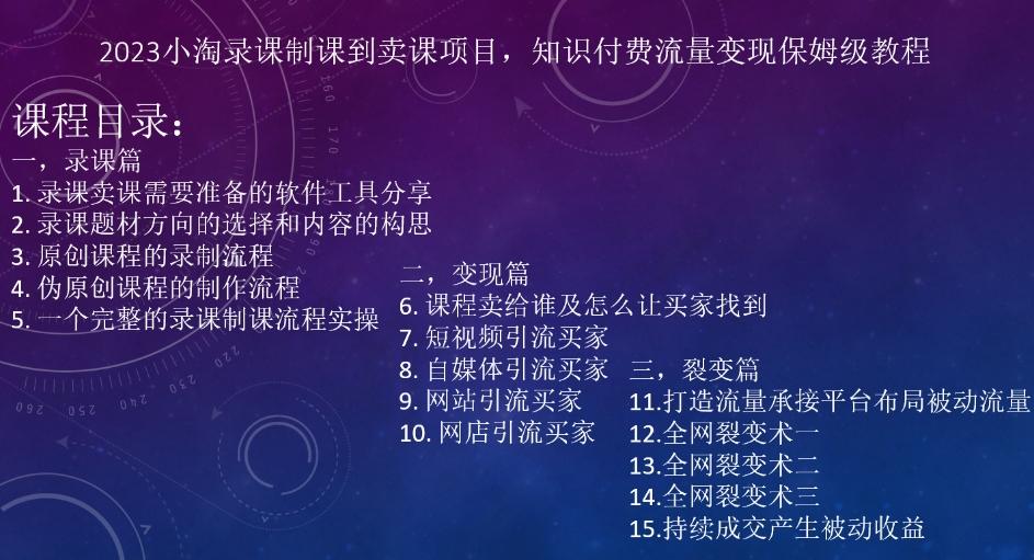 2023小淘录课制课到卖课项目，知识付费流量变现保姆级教程-梦凌网创