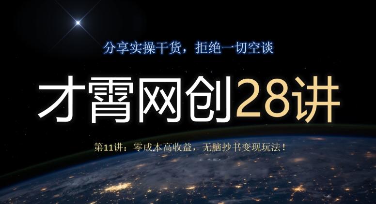才霄网创28讲第11讲：零成本高收益，无脑抄书变现玩法！-梦凌网创