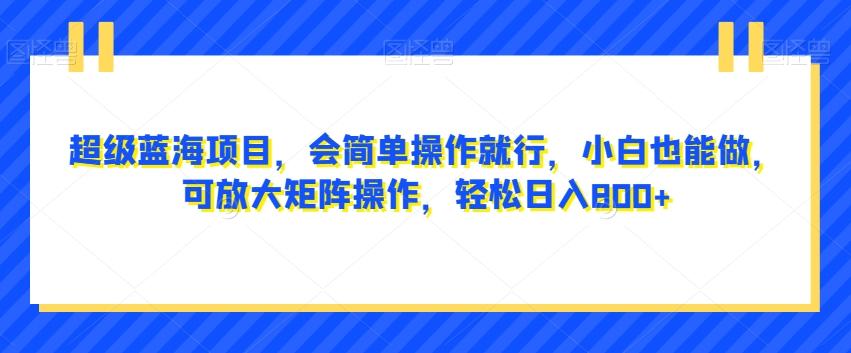 超级蓝海项目，会简单操作就行，小白也能做，可放大矩阵操作，轻松日入800+，-梦凌网创